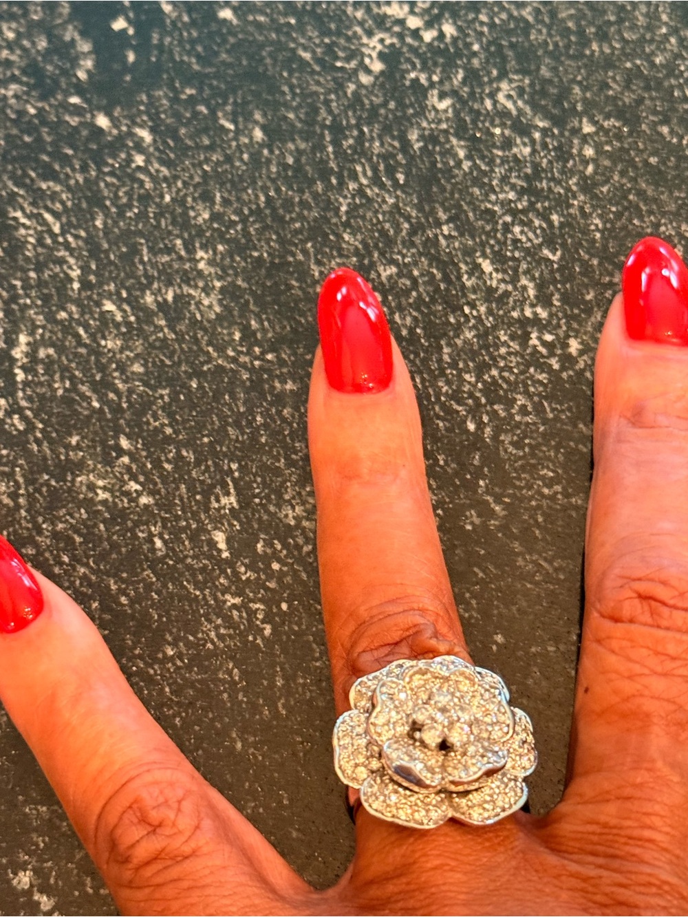 Sparkling Floral Pavé Statement Ring in Silver